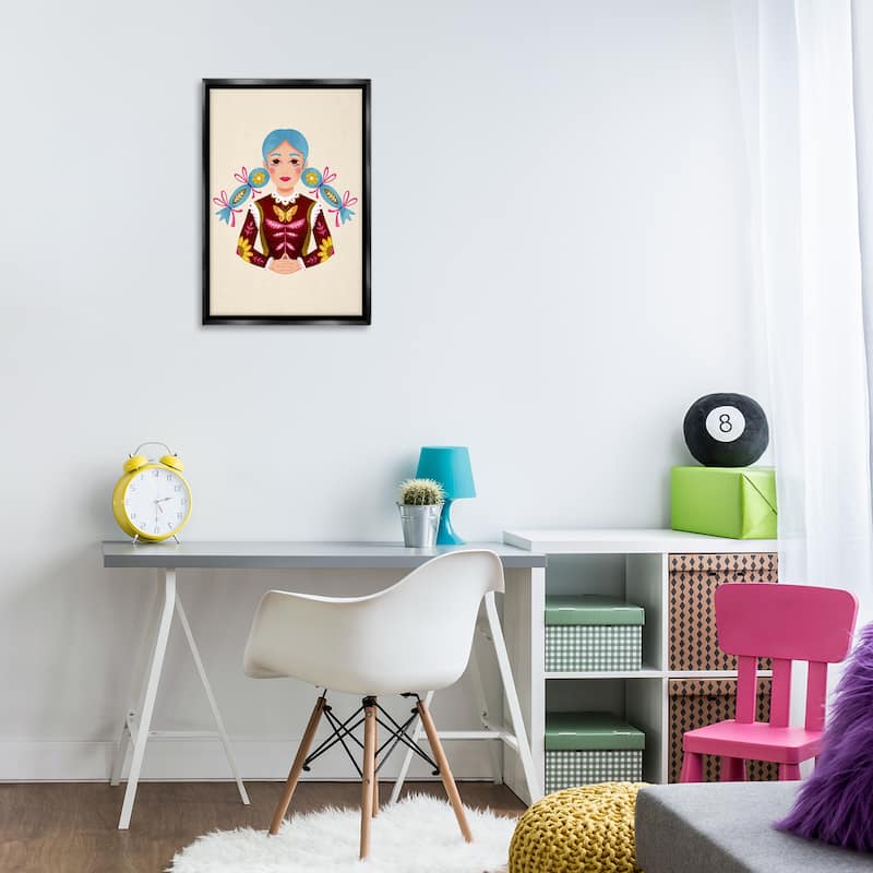 Stupell Blue Haired Girl Portrait Framed Floater Canvas Wall Art Design By Hannah Moren
