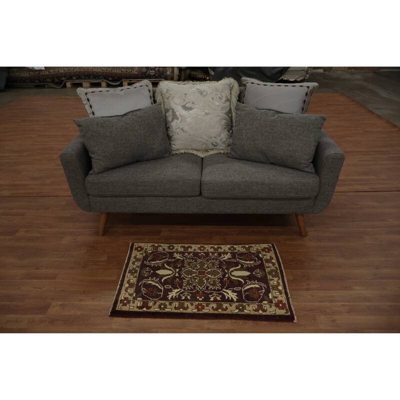 Hand Knotted Oriental 100% Wool Carpet Traditional All-Over Brown Peshawar Area Rug - 3' 1'' X 2' 0''