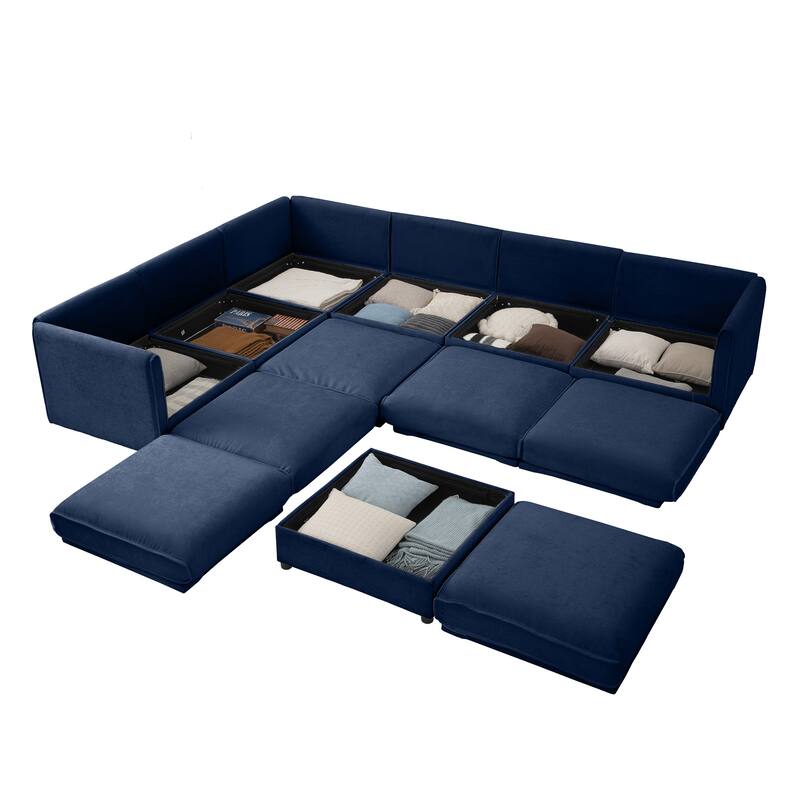 Modern 7-Piece Modular Sofa with Storage Armrests 6 Seats & 1 Storage Ottoman