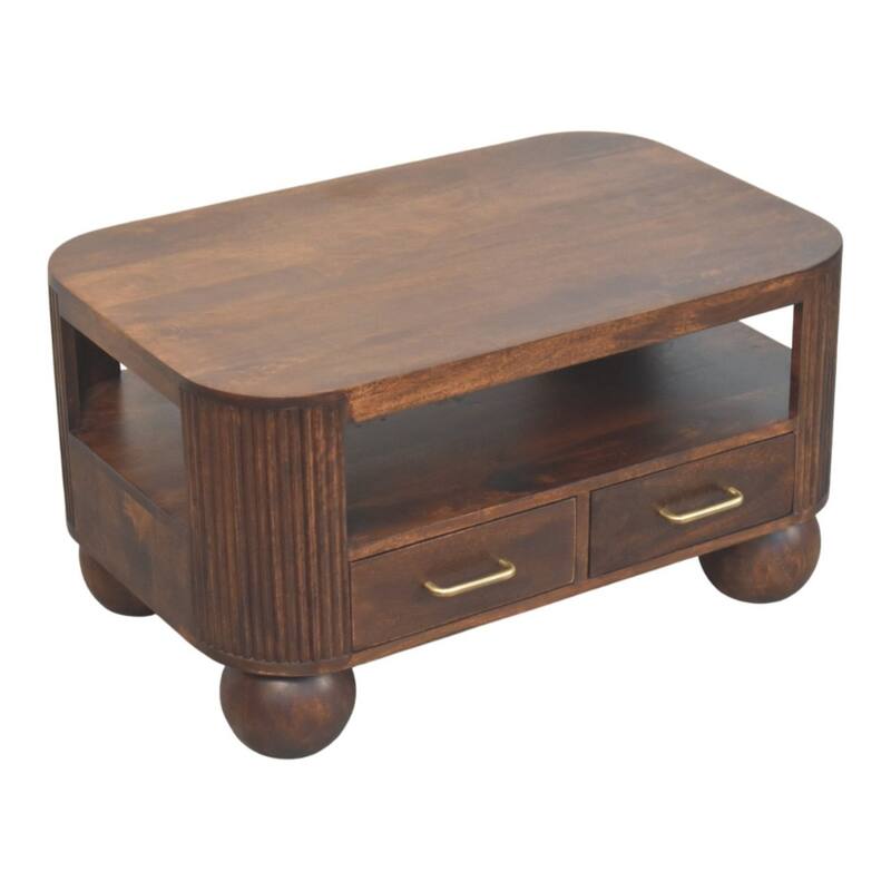 Artisan Furniture Solid Wood Sphere Leg Coffee Table, Brown, 2-Drawers
