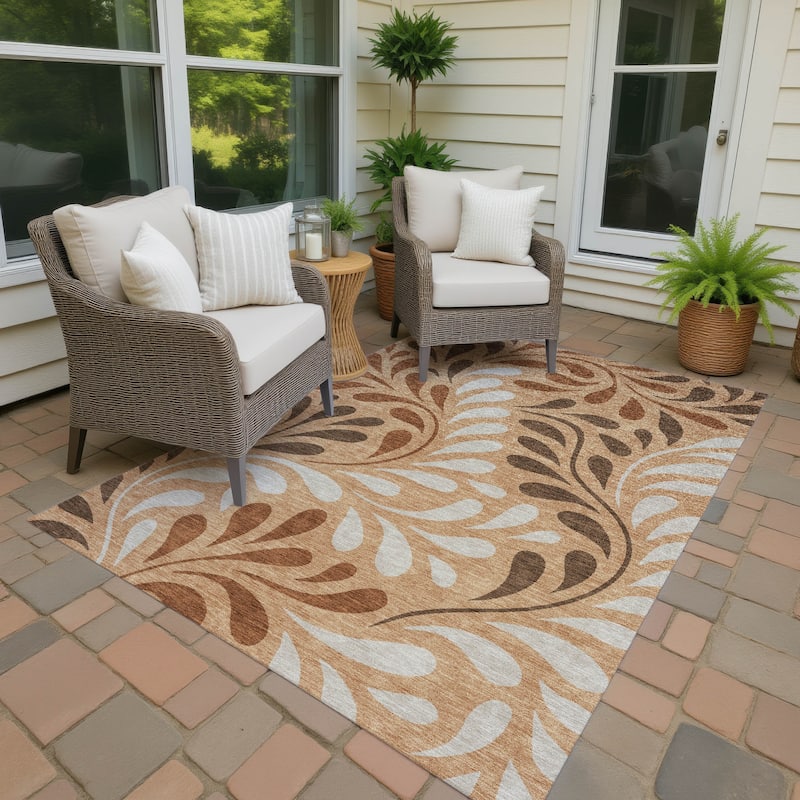 Machine Washable Indoor/ Outdoor Floral Arabesque Chantille Rug - Copper - 9' x 12'