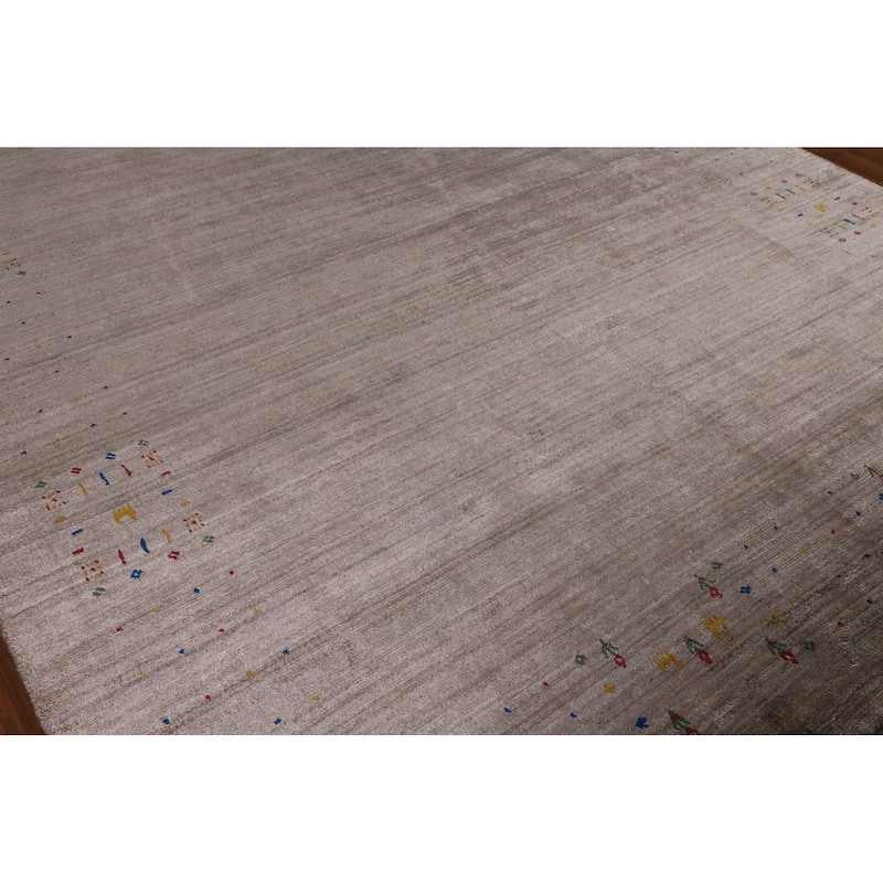 Gabbeh Oriental Area Rug Handmade Brown Silk Carpet - 7'11" x 9'9"
