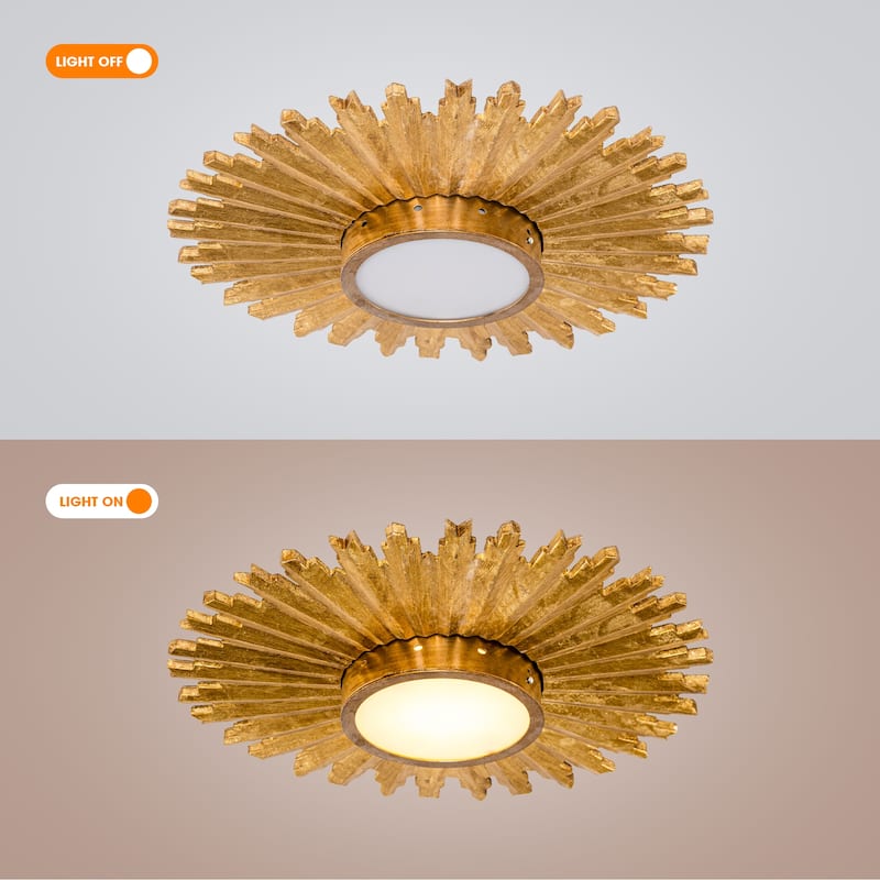 22-inch Retro Gold Sunburst LED Flush Mount Ceiling Light