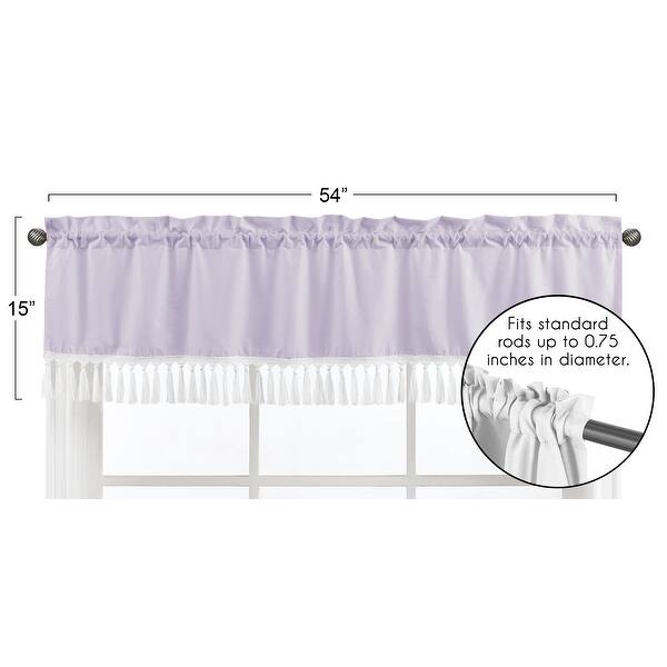 Lavender Boho Bohemian Window Curtain Valance - Solid Color Purple and White Farmhouse Chic Minimalist Tassel Fringe Macrame