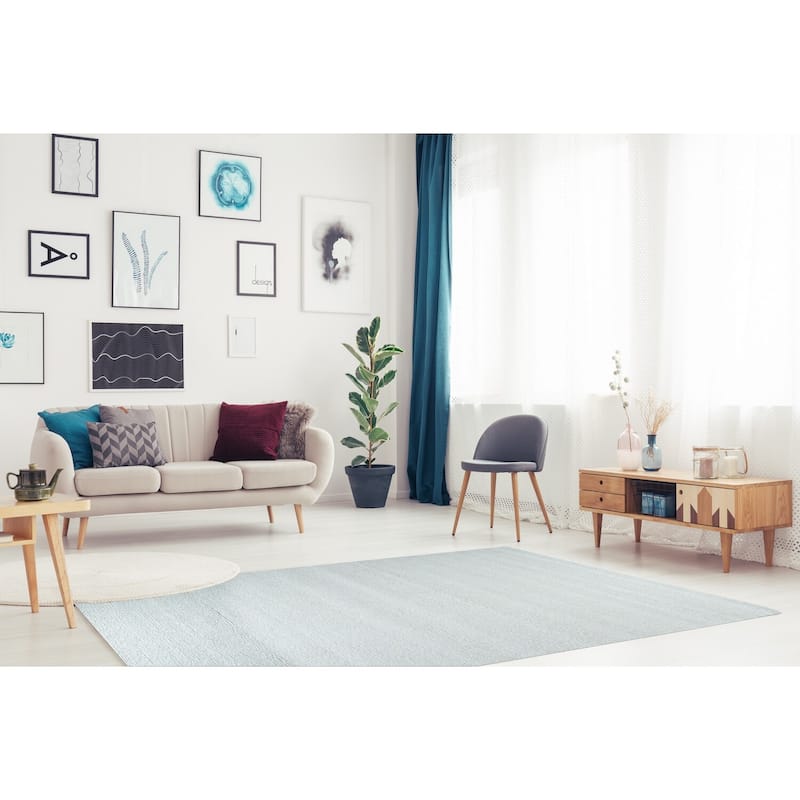 Ivory Hand-Knotted Wool Contemporary Modern Wool Flat Area Rug, Luxurious Handcrafted Texture for Bedrooms - L