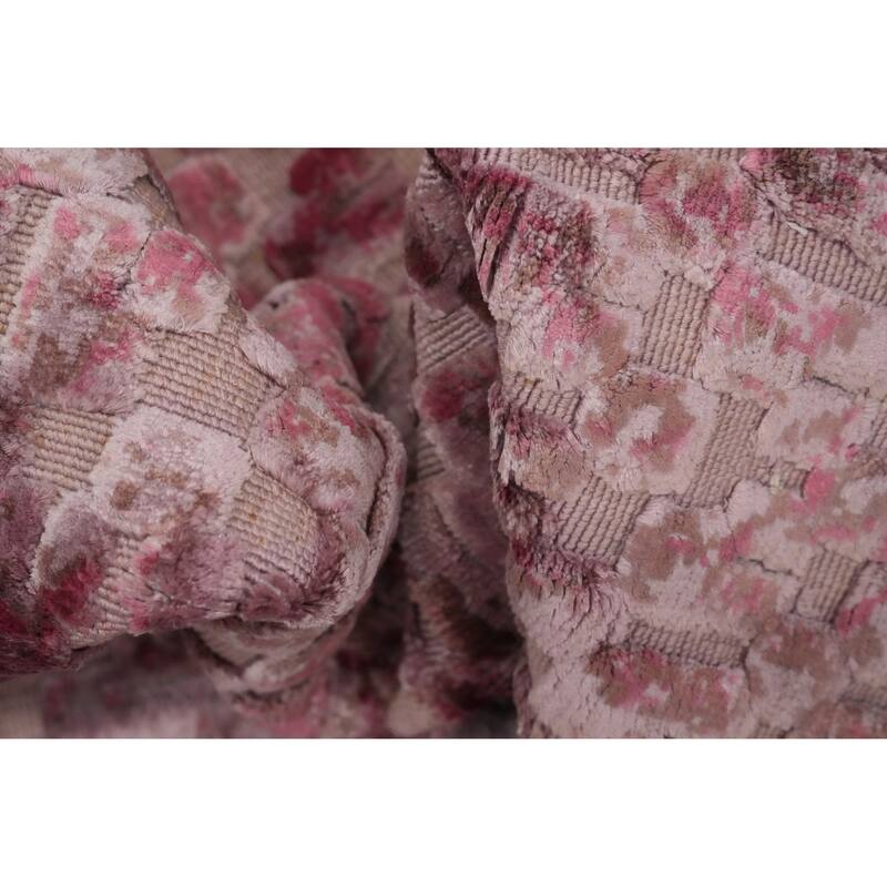 Hand Knotted Oriental Viscose Silk Carpet Modern Geometric Pink Abstract Area Rug - 6' 10'' X 4' 8''