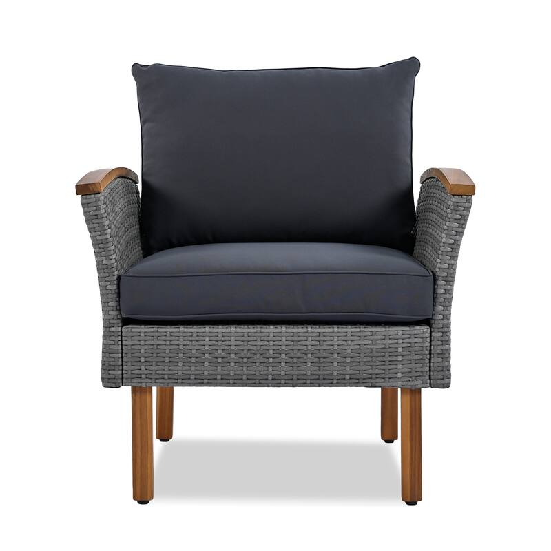 Roomfitters 9-Piece Outdoor Patio Furniture Set with Gray Rattan Sectional Sofa, 2 Armchairs and Wood Top Coffee Table, Gray