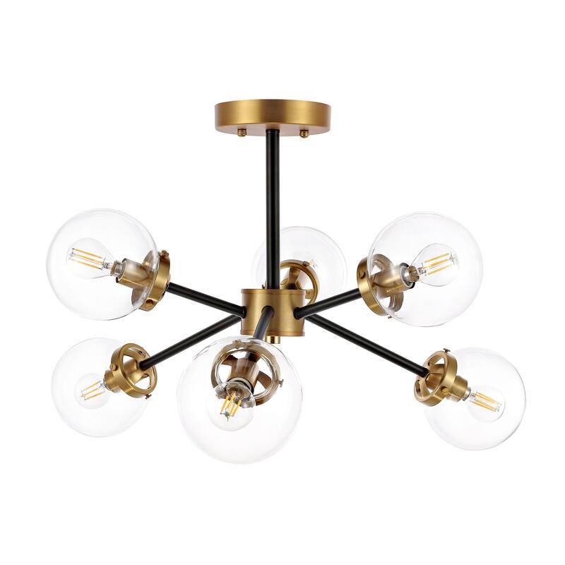 GetLedel 6-Light Dimmable Sputnik Semi-Flush Mount Chandelier with Glass Globe Shades