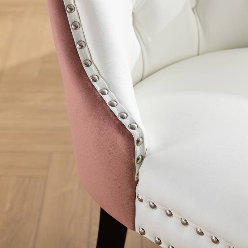 Modern, High-end Tufted Solid Wood Contemporary PU and Velvet Upholstered Dining Chair with Wood Legs Nailhead