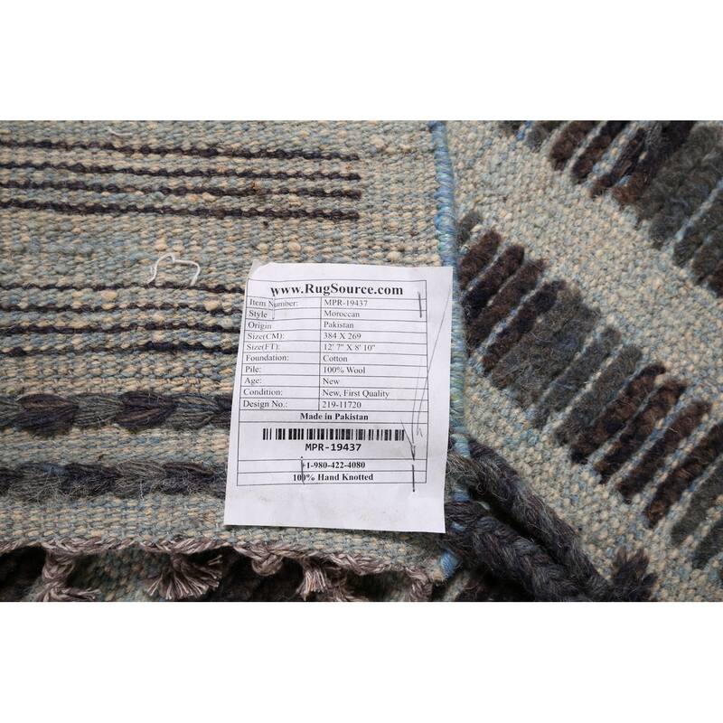 All-Over Checkered Moroccan Oriental Area Rug Hand-Knotted Wool Carpet - 8'10"x 12'7"