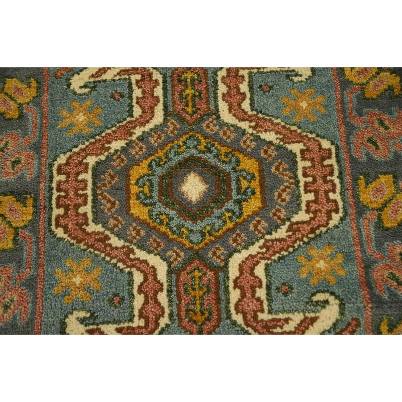 Hand Knotted Oriental 100% Wool Carpet Traditional Geometric Green Kazak Runner Rug - 10' 1'' X 2' 5''
