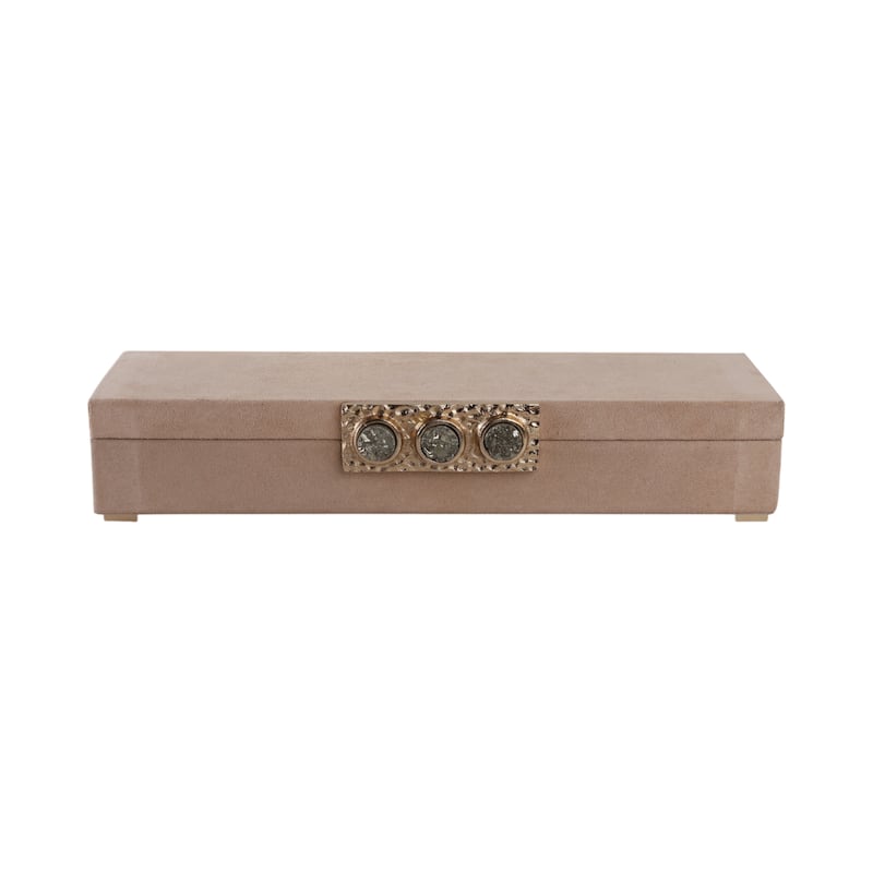 Modern Felix Suede Gemstone Decorative Box with Lid - 18", Ivory - 18.0"