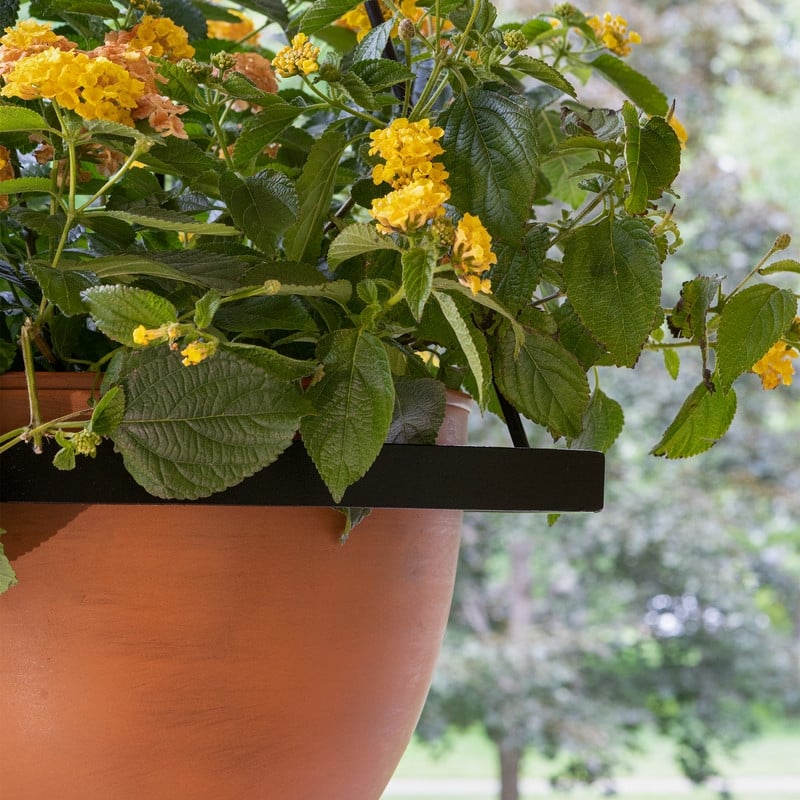 Achla Designs 28"H Black Wrought Iron Lina Hanging Planter w/ Burnt Sienna Galvanized Steel Pot