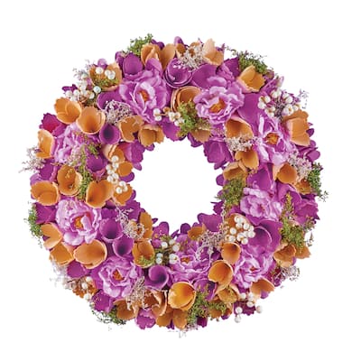Pink and Purple Wooden Floral Hanging Wreath