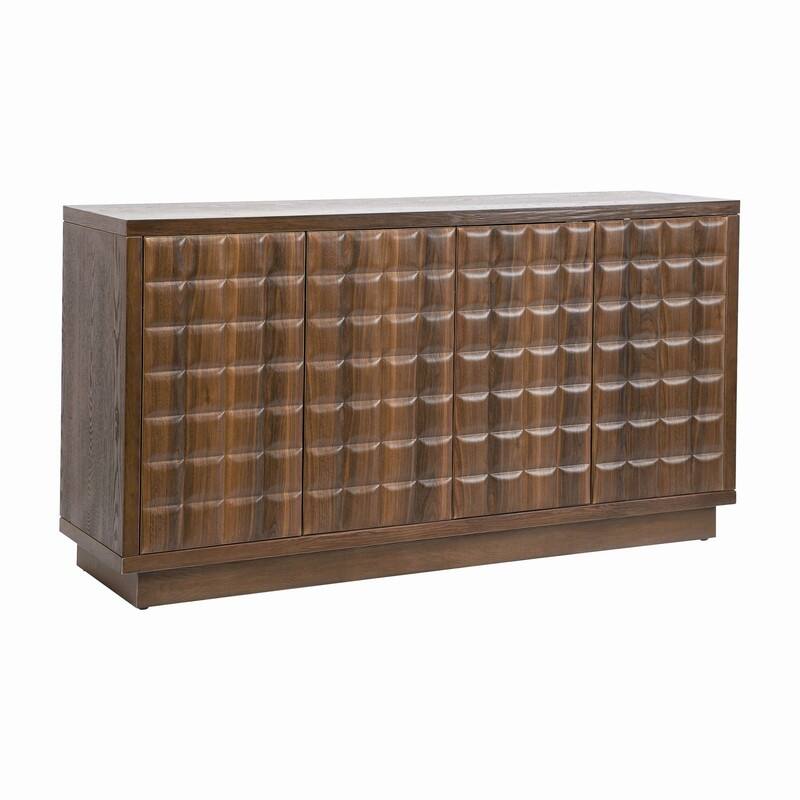 Modern 4-Door Storage Cabinet with Geometric Design and Adjustable Shelves for Home Organization
