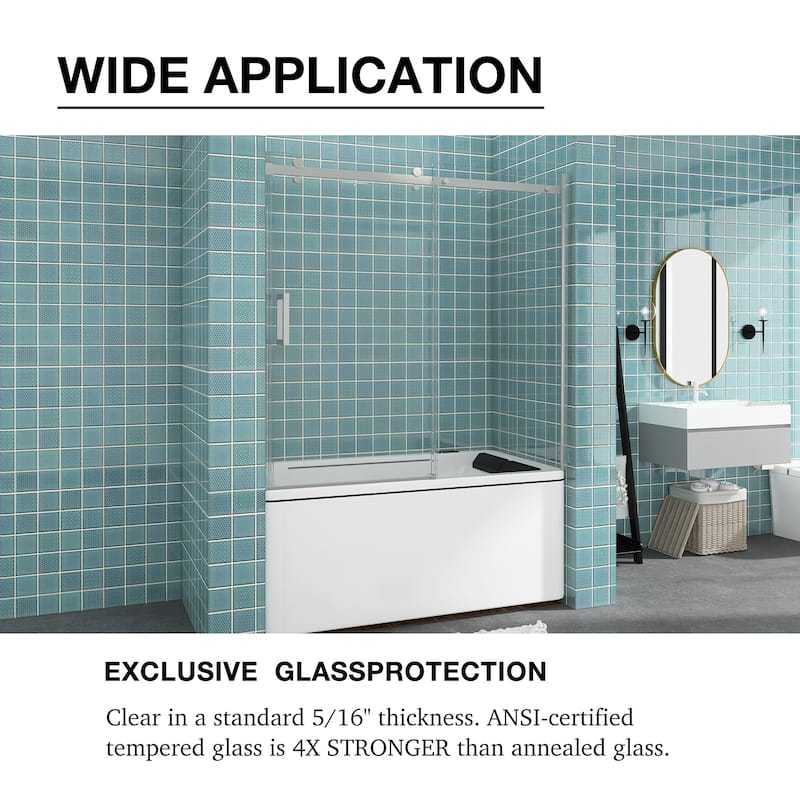60 in. W x 58 in. H Single Sliding Tub Door with Clear Tempered Glass - 60" x 58"