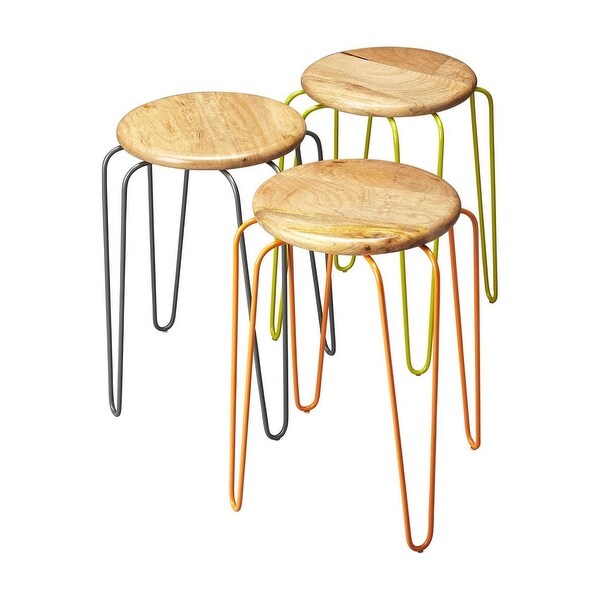 Transitional Wood and Iron Round Stackable Stool - Multicolor