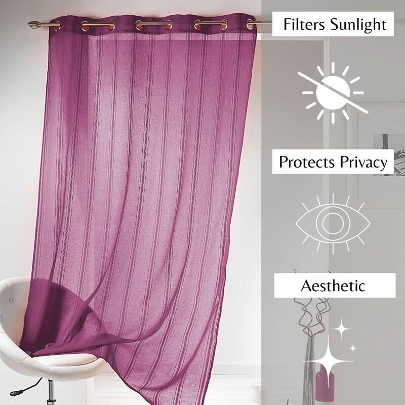 Sheer Curtain Extra Wide Window Panel with Stripes Light & Airy Drapery