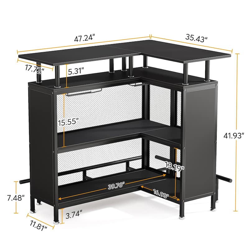 Industrial Home Bar Unit 3-Tier Bar Table with Wine Rack