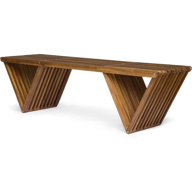 Outdoor Acacia Wood Bench, Teak Finish