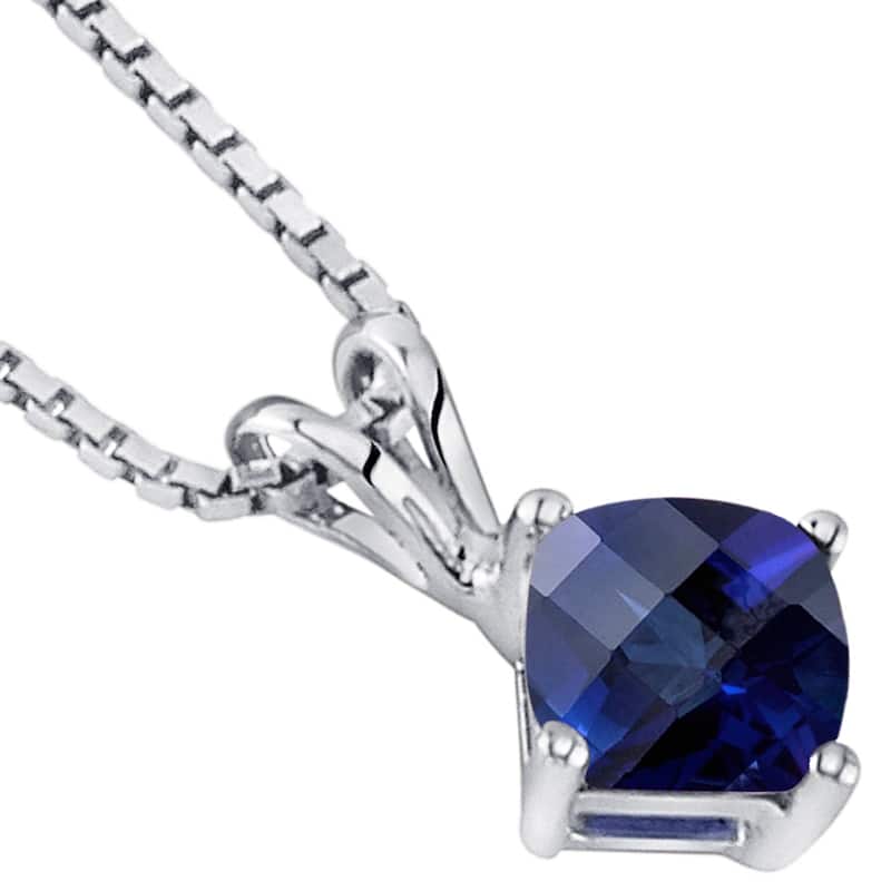 14k White Gold 1.13 ct Created Sapphire Pendant Necklace