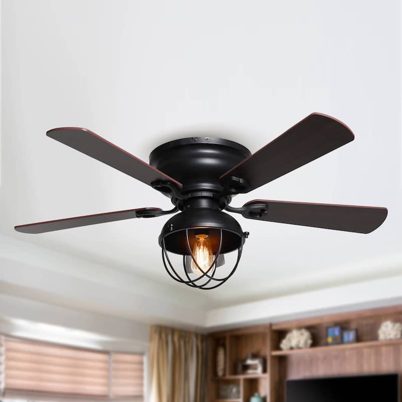 42" Low Profile Black Cage Ceiling Fan with Light Kit and Remote Control - 42-in - Remote