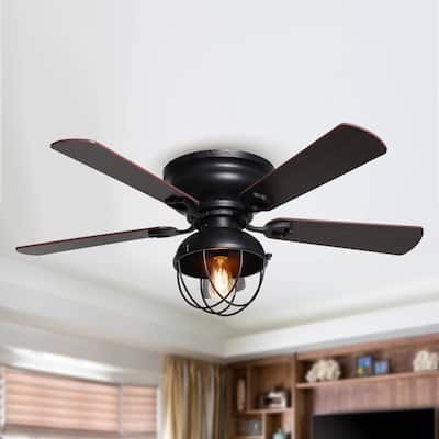 42 in. Low Profile Black Cage Ceiling Fan with Light Kit and Remote Control - 42-in
