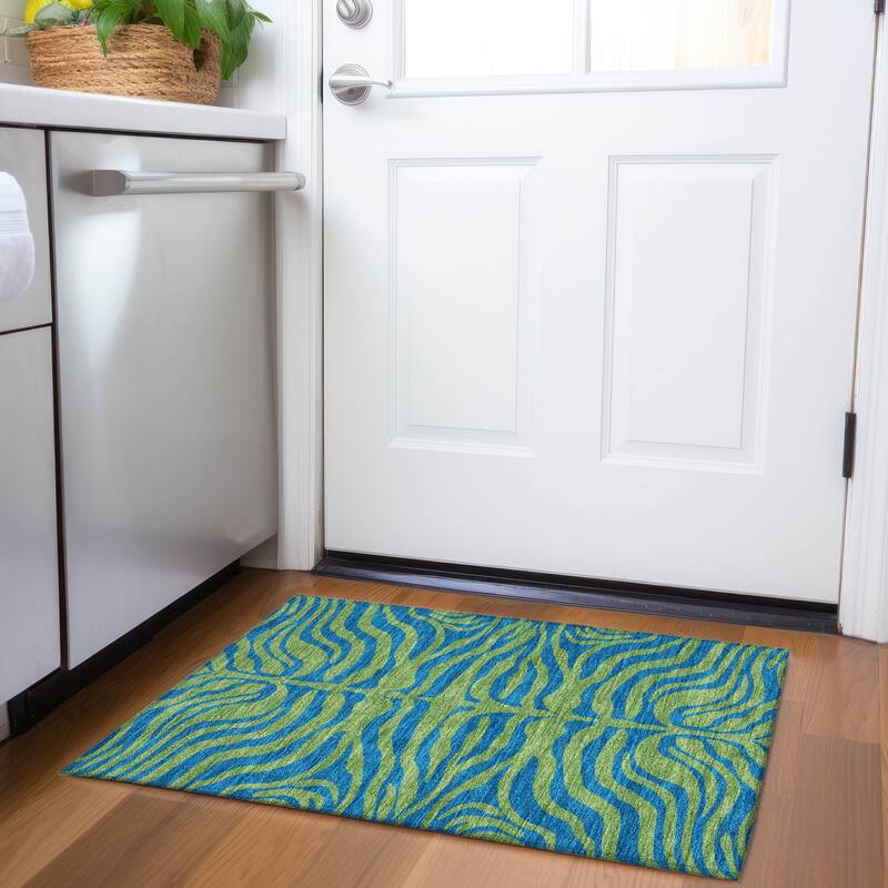 Premium Washable Super Soft Modern Zebra Print Mayfield Rug - Green - 1'8" x 2'6"