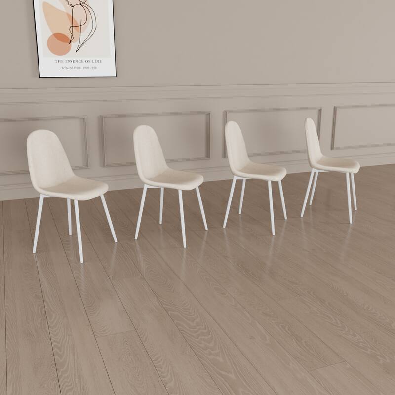Linen 4 Piece Kitchen Dining Chair Set with Cushions, Metal Legs, Anti Scratch Foot Pads for Dining Room Kitchen Living Room