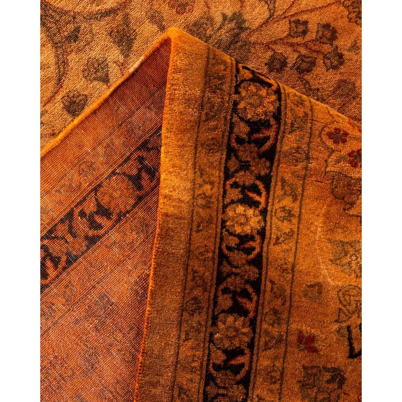 Overton Handknotted Wool Vintage Inspired Contemporary Overdyed Brown Area Rug - 15' 9" x 10' 2"