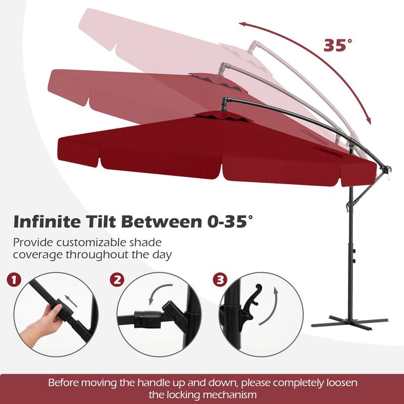 10FT Outdoor Cantilever Umbrella with Fade-Resistant Canopy Tilt Handle and Cover Included (Only Umbrella)