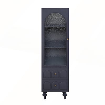 Tall Dark Blue Storage Cabinet with Tempered Glass Door and Adjustable Shelf for Versatile and Stylish Home Organization