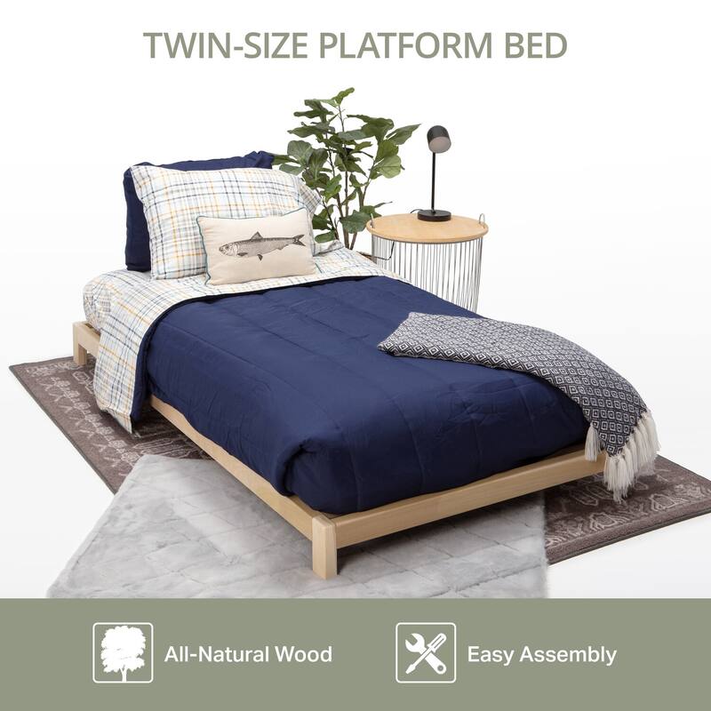 Twin Size Platform Bed - Rustic Wood Bed Frame - Modern Minimalist Design - Solid Wood Bed