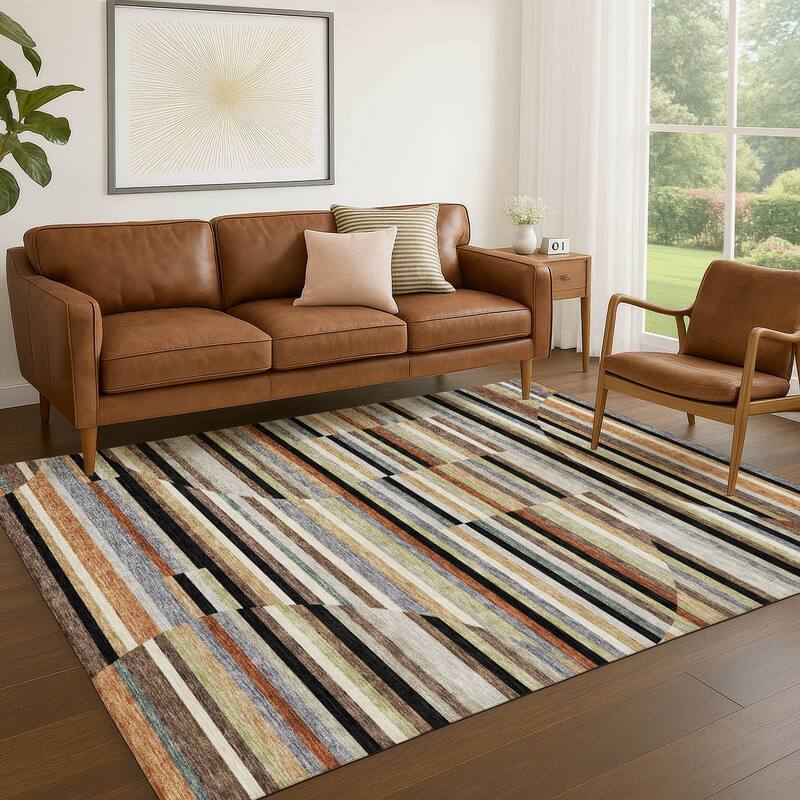 Machine Washable Indoor/ Outdoor Modern Cokedale Chantille Rug