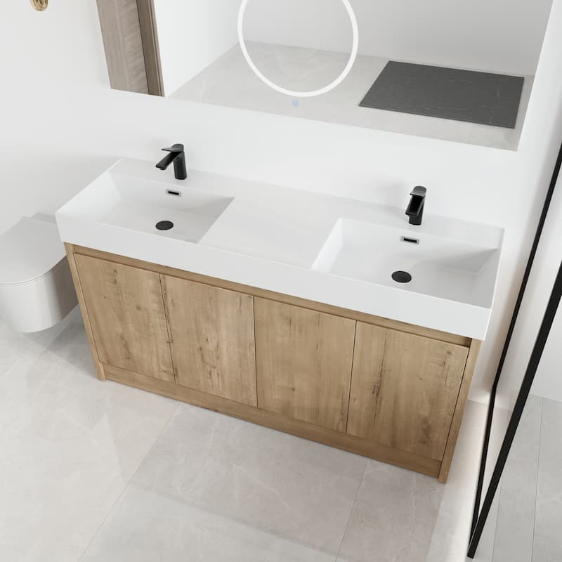 Malwee 24"/30"/48"/60" FreeStanding Bathroom Vanity, Floor Stand Bathroom Vanity with Resin Top,Soft Close Door