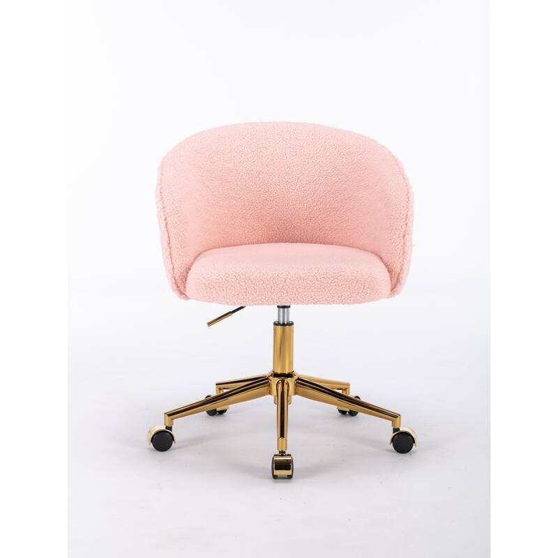 Chic Golden Foot Task Chair with Faux Wool Fabric, Adjustable Height, Rotatable, and Rolling Wheels for Bedroom or Vanity