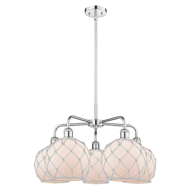 Innovations Lighting Endless Possibilities Ballston - Farmhouse Rope - 5 Light 27" Stem Hung Chandelier - White Glass with White Rope/Polished Chrome