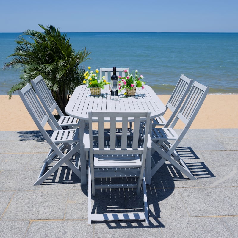 SAFAVIEH Linda 6-Chair 1-Table Extendable Patio Dining Set - 35Wx79Dx30H