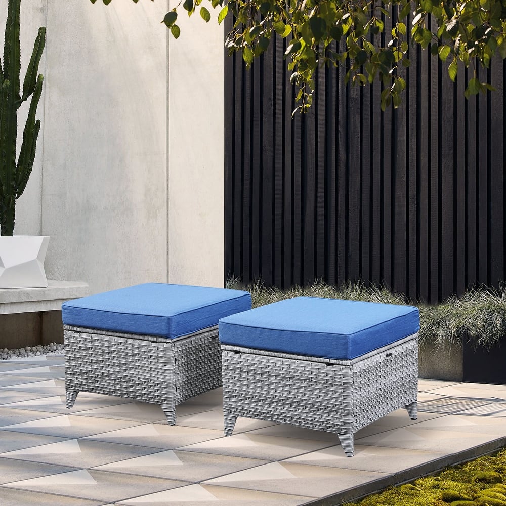 Gymojoy Outdoor Durable Wicker Ottomans with Olefin Cushions