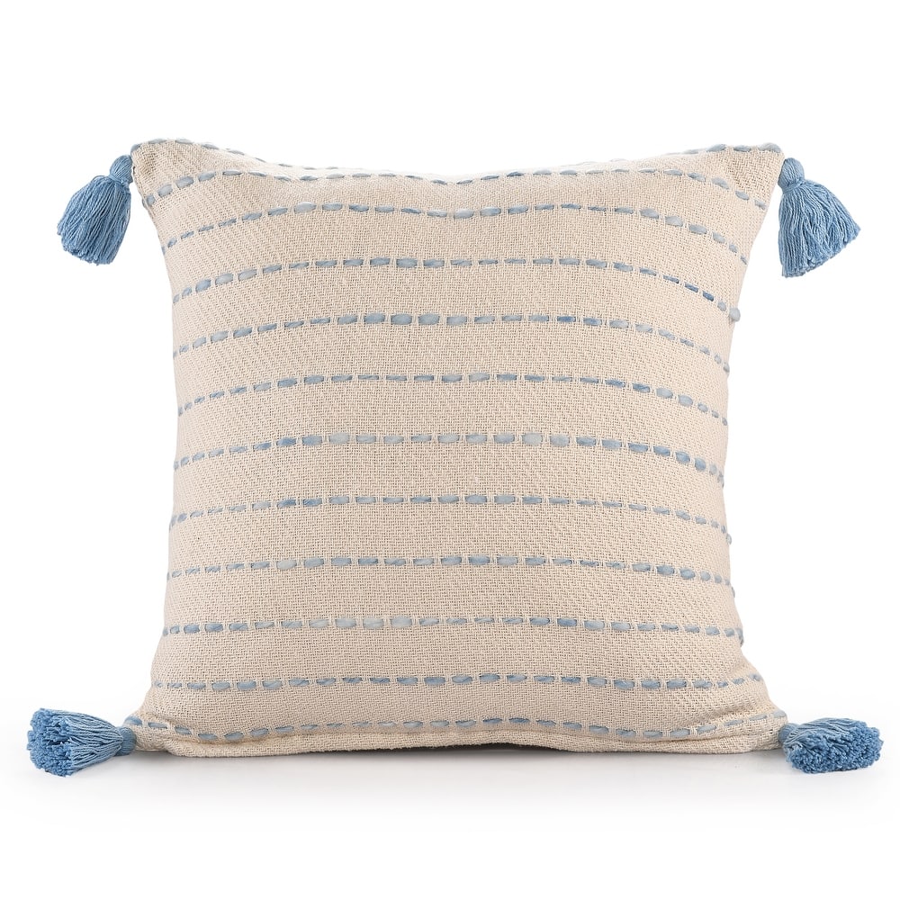Sevita Torrent Variegated Stripe Cotton Blend Handmade 20"x20" Throw Pillow, with Tassels