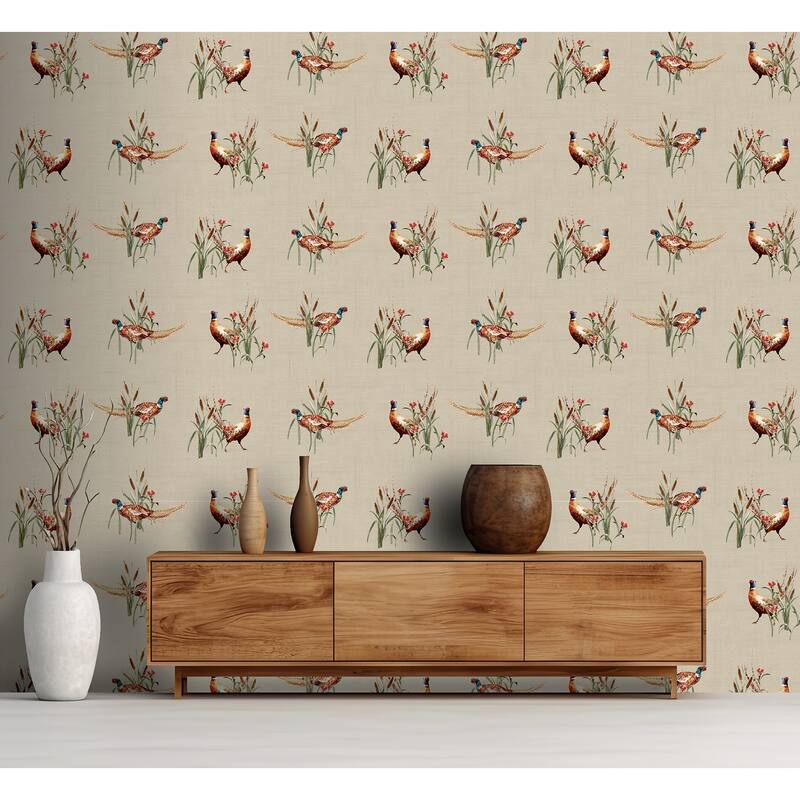 Arthouse Eustace Neutral Pheasant Meadow Wallpaper