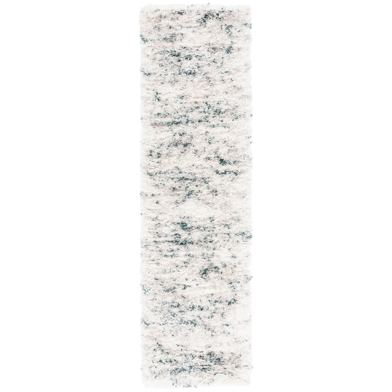 SAFAVIEH Fontana Shag Sadet Modern Abstract 2-inch Thick Rug - 2'3" x 8' Runner - Ivory/Green