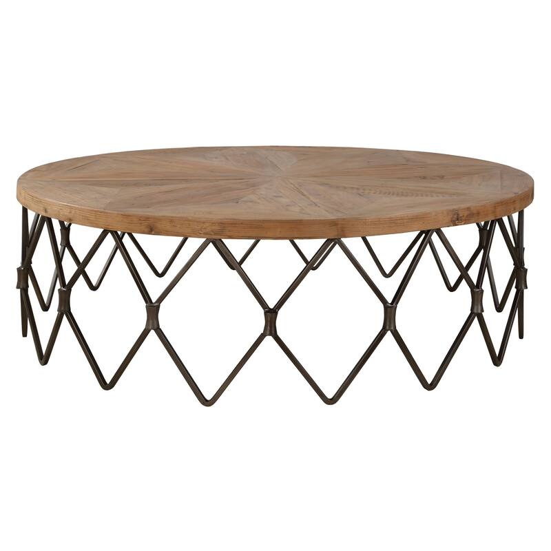 Chain Link Wooden Coffee Accent Table - 54" - Brown and Bronze Tone