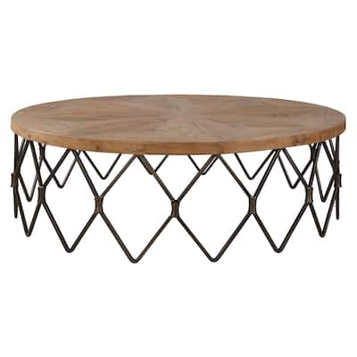 Chain Link Wooden Coffee Accent Table - 54" - Brown and Bronze Tone