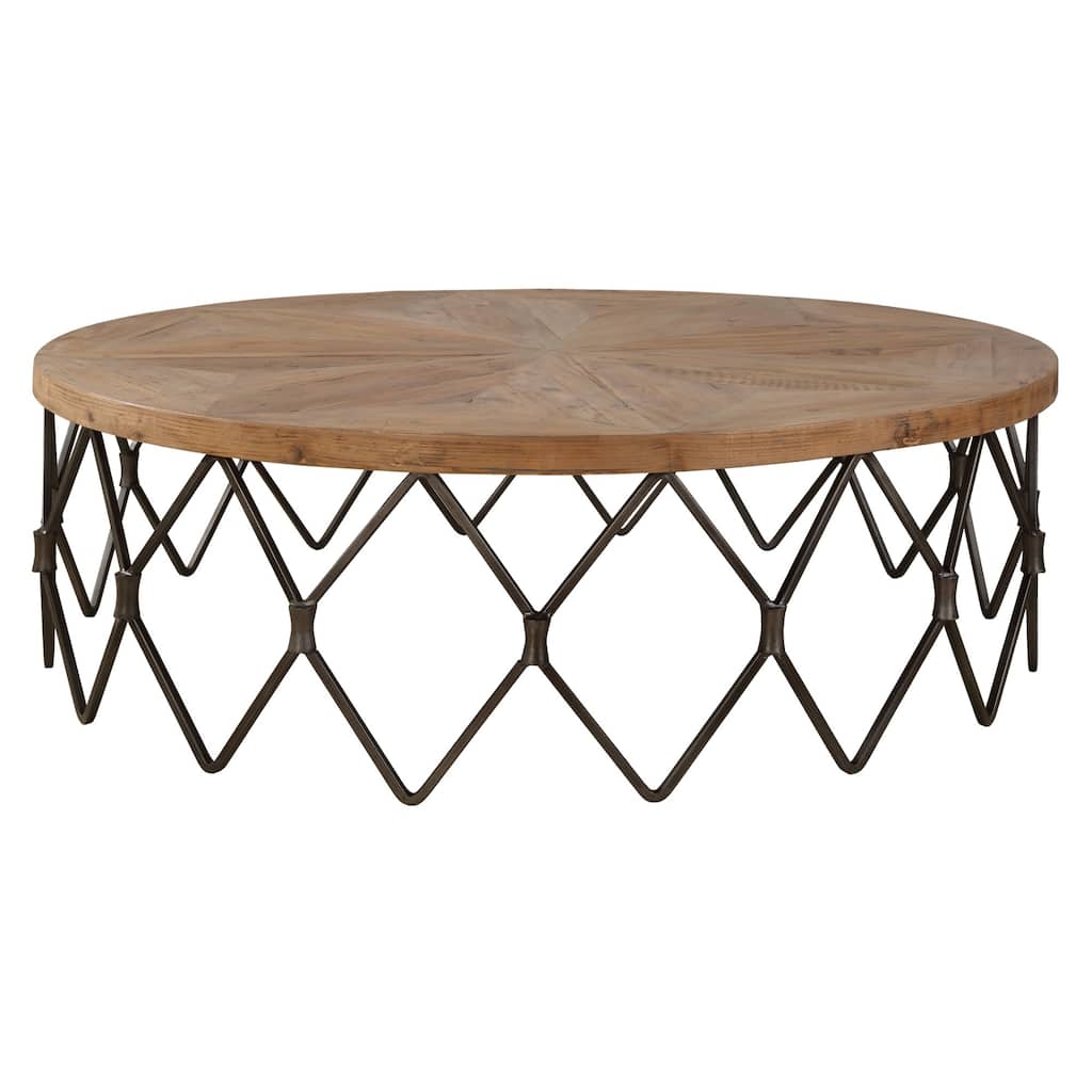 Chain Link Wooden Coffee Accent Table - 54" - Brown and Bronze Tone
