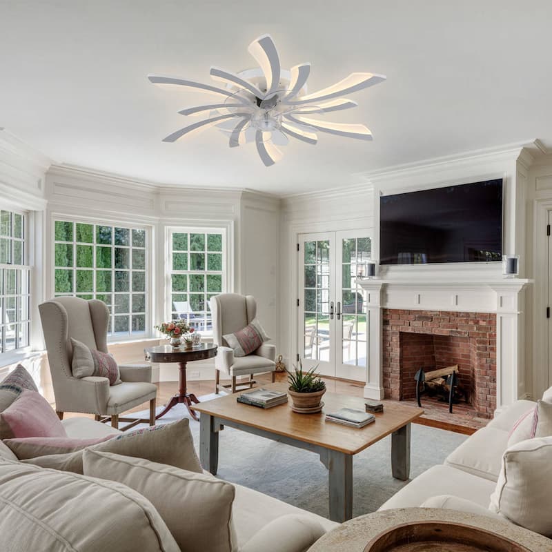 31" Modern Flush Mount Ceiling Fan with Dimmable Light and Remote Control,6-Speed Reversible Ceiling Fan - 30.7Inch