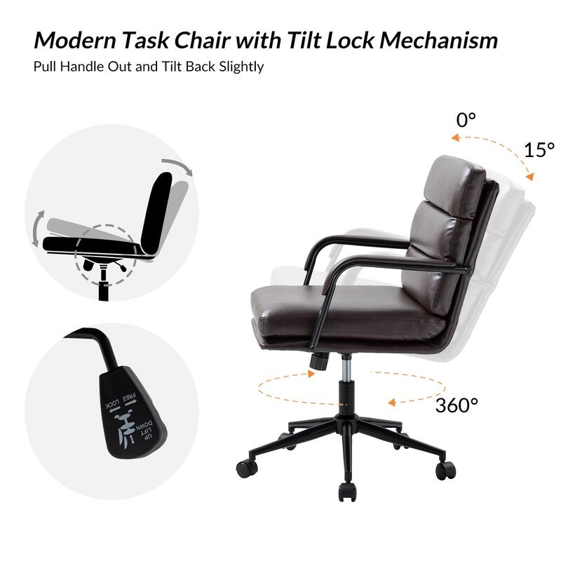 Joseph Modern Task Faux Leather Chair with Tilt Lock and Center Tilt by HULALA HOME