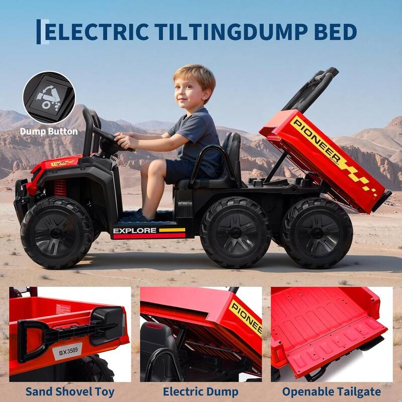 2-Seater Ride-on Toy 24V 4WD Electric Dump Truck for Kids Best Gift