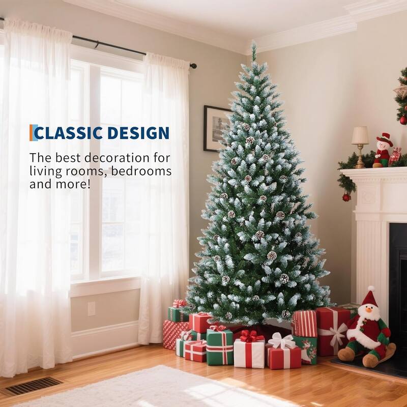 Christmas Tree, Pre-Lit 4.5 Ft Artificial Pine with LED Lights, Hinged Holiday Tree with Foldable Metal Base for Home