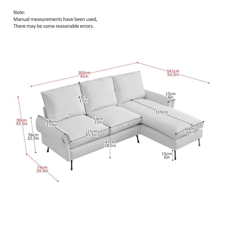 Modern L-Shaped Sofa Couch With Reversible Chaise Lounge